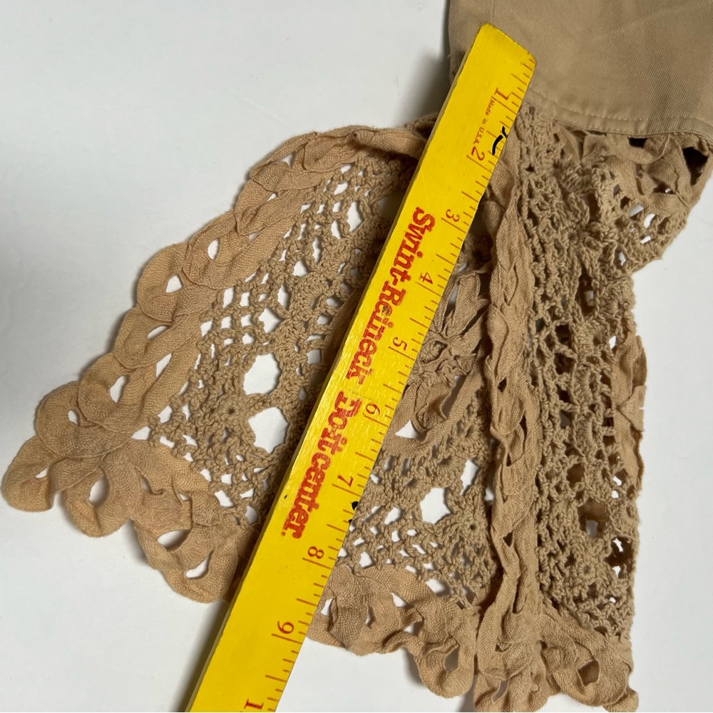 Women's Tan Jacket with Crochet Trim Size M Gold Buttons - Picture 2 of 16